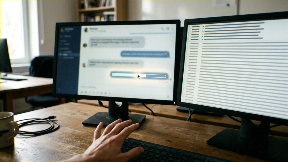 Human operator, Generative AI chat interface, Code/log monitoring system. The operator has initiated a request within the AI chat interface and is currently in a state of passive observation, waiting for the system to complete its background processing while simultaneously.